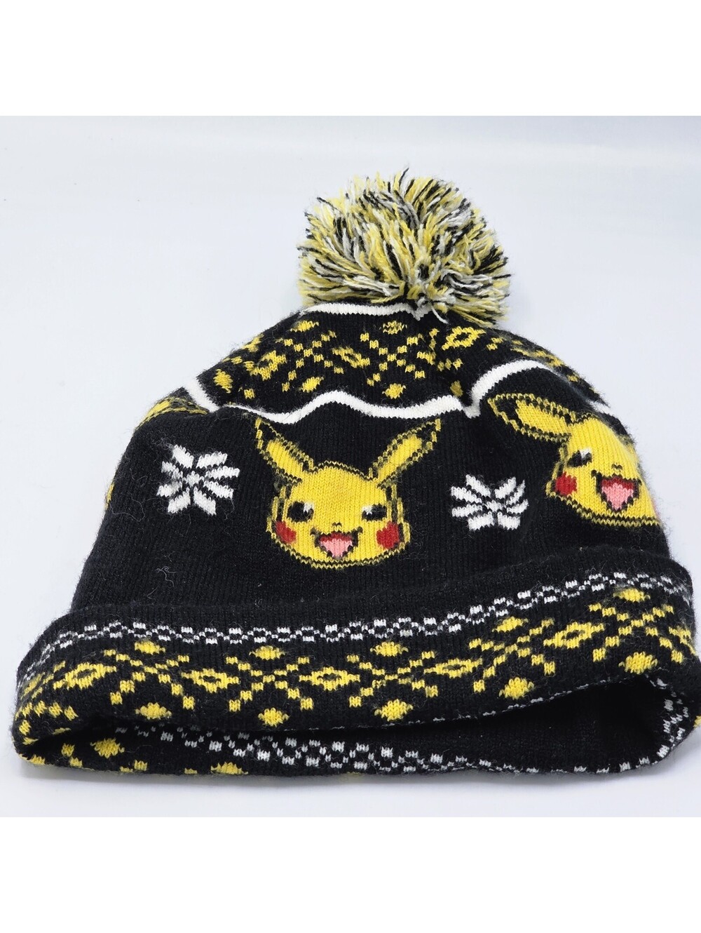 Pokemon Pikachu Fair Isle Winter Cuff Beanie Top Pom Pom Hat size 4-14